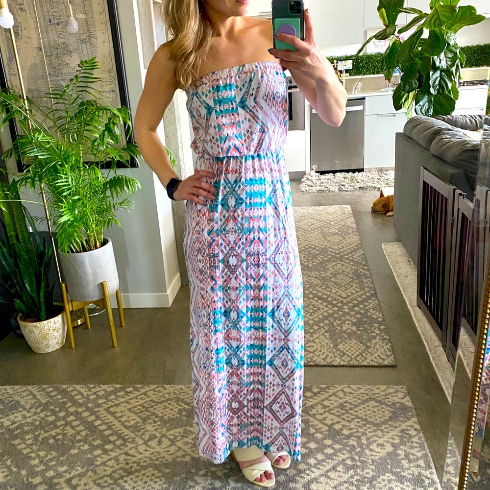 Splendid Strapless Tribal Maxi Dress with pockets!